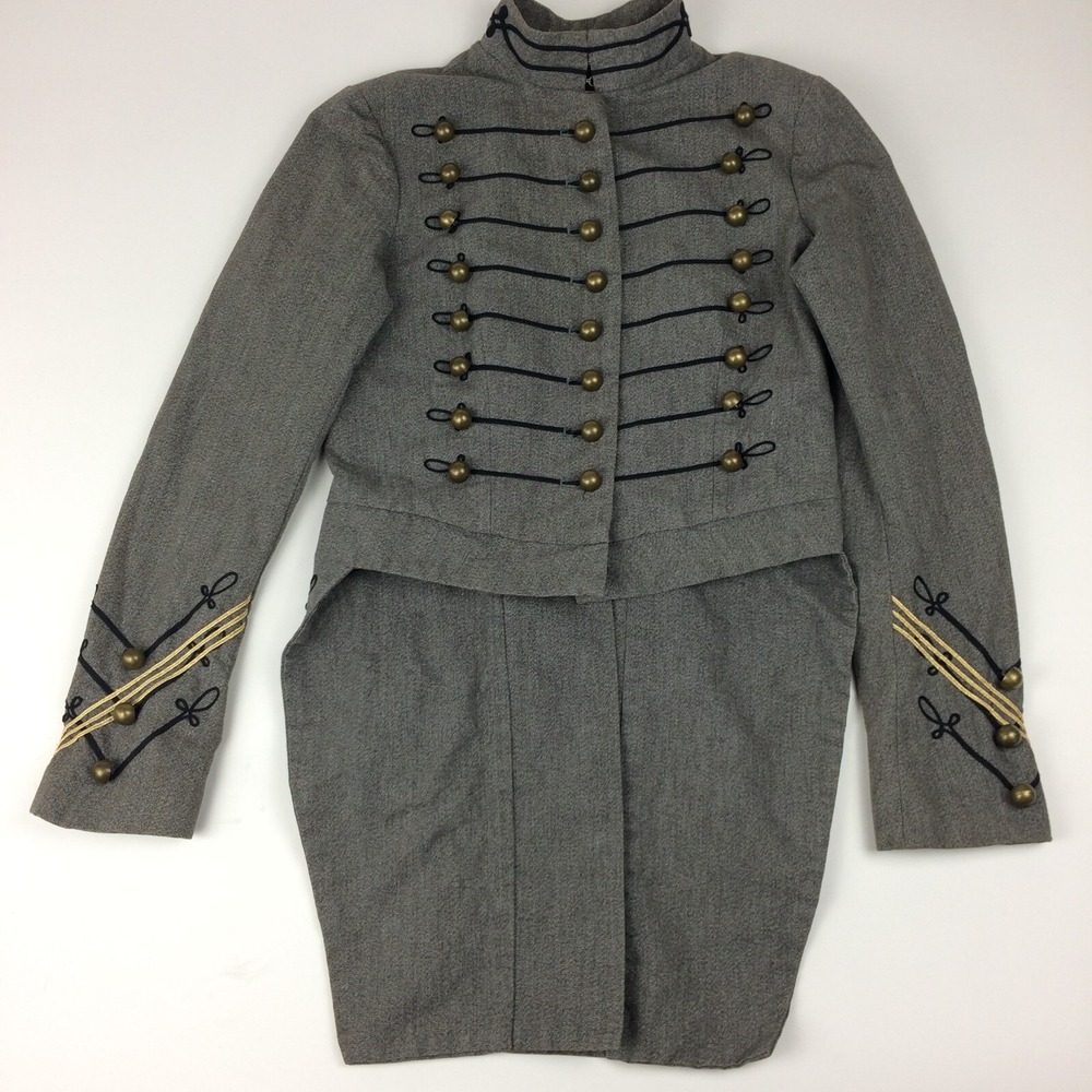 Denim Supply Ralph Lauren Jacket Military Womens Small Grey Tailcoat Officer